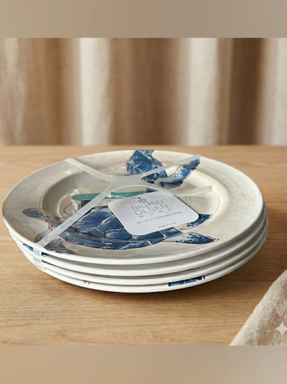 NWT 4 Sigrid Olsen Sea Turtle Melamine Dinner Plates Blue Coastal Beach 11